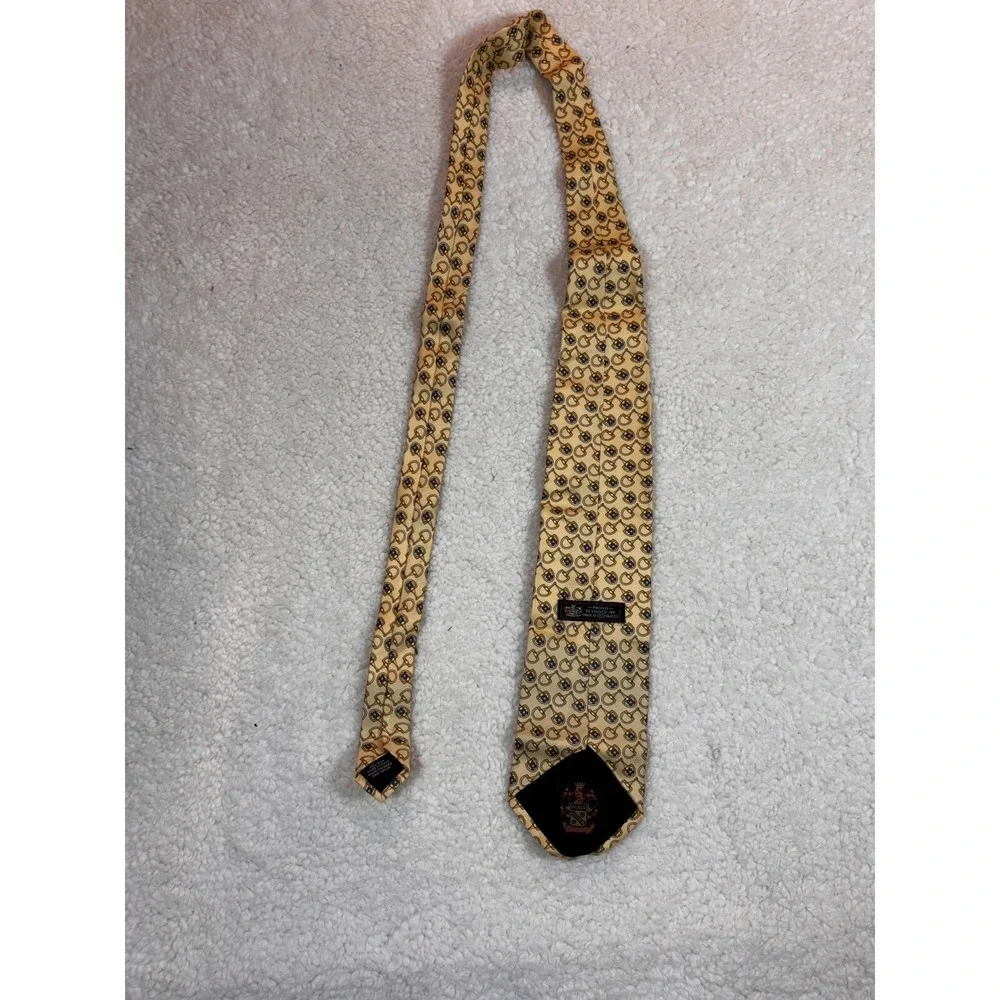 Paolo Gucci Silk Tie Mens OS Yellow Excellent Horsebit Floral Crest Italy